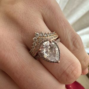 Rose Gold CZ Pandora engagement ring with band
